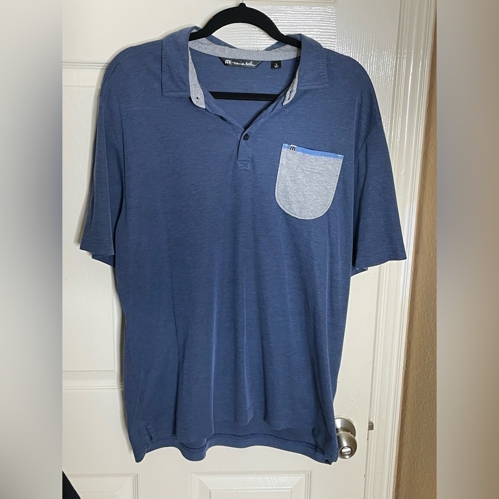Travis Matthew Men's Polo Shirt Cyan Blue Pima Cotton Blend Size Large - Picture 7 of 9